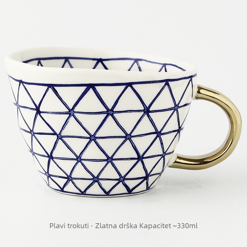 Japanski stil geometrijska ručno oblikovana nepravilna širokog otvora keramička šalica, ručno oslikana ispod glazure