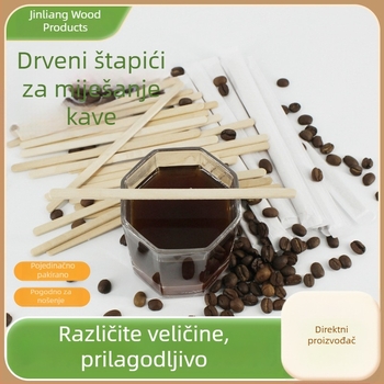 Drveni štapići za kavu, duljine 90/110/140/178/190 mm, u veleprodaji i pojedinačno zapakirani u papir