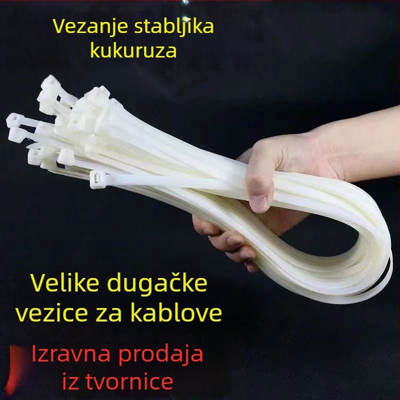 Nylon vezice za kukuruzne klasove, duge, višekratno upotrebljive, automatski blokirajuće, 1,1 m, bijele, debljine 0,5–1,6 mm