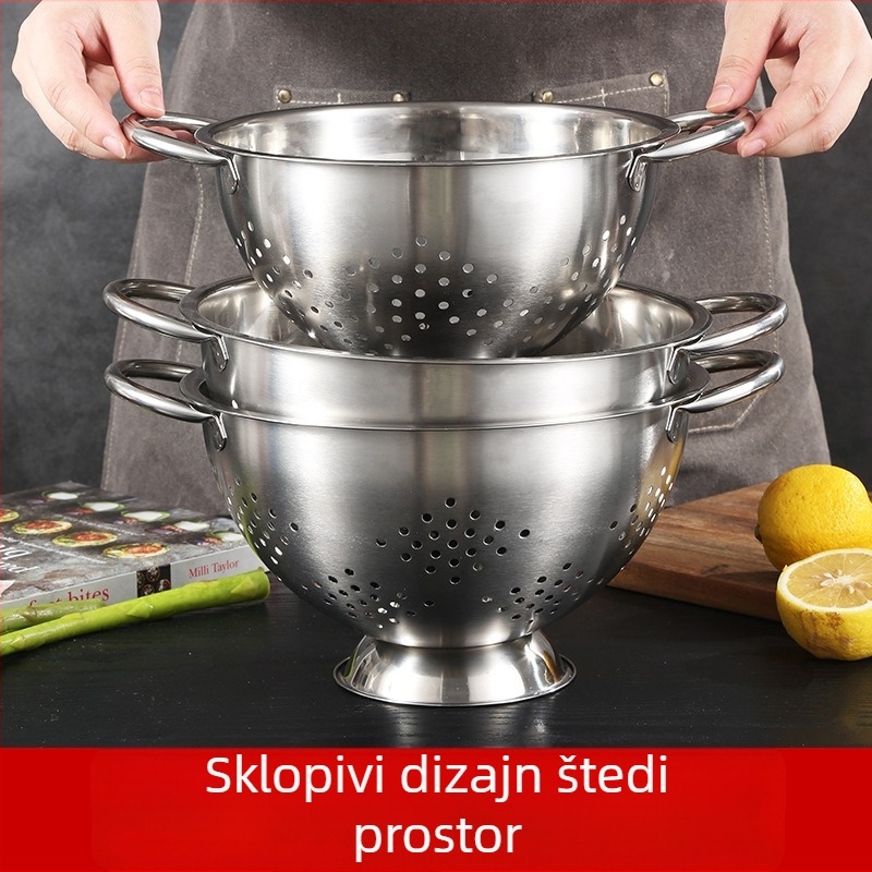 Nehrđajući čelični koš za odvod s gusto raspoređenim otvorima, ojačani višenamjenski koš za pranje povrća i voća, kuhinjski koš za pranje