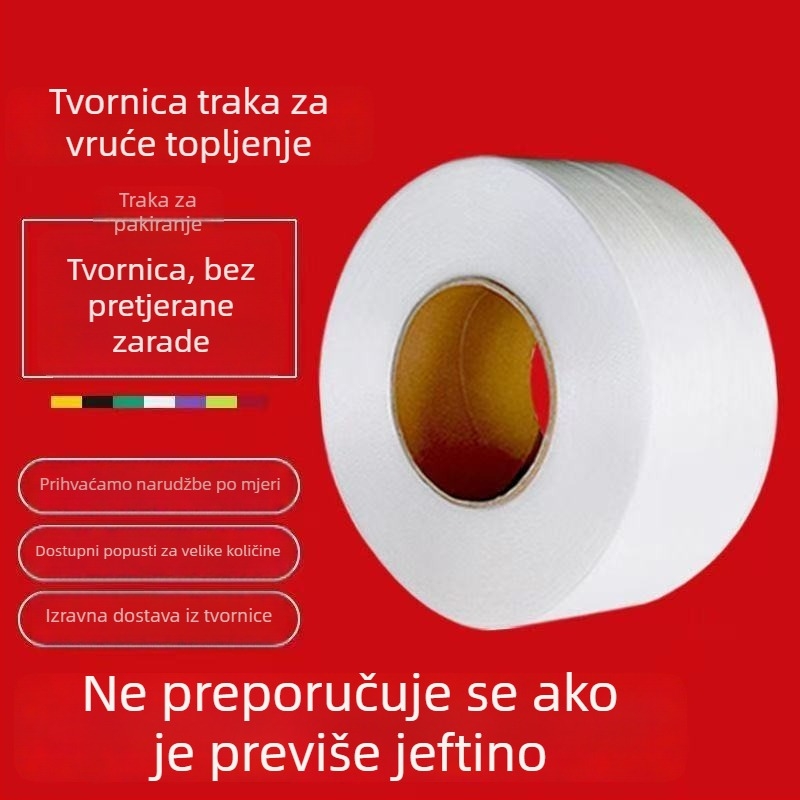 Nova prozirna PP ambalažna traka za pakiranje, pogodna za potpuno i poluautomatne strojeve; trak za zatezanje; ručna topljiva traka; plastična ambalažna traka.