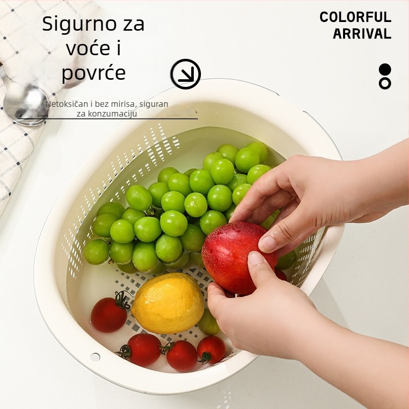 Dvostruki odvodni koš za kuhinju – pranje povrća i riže, elegantna posuda za voće