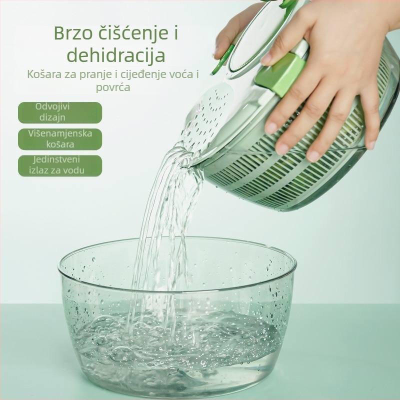 Prilagođeni kućni sušitelj voća, povrća i salata s ručnim pogonom, dvostruka funkcija – posuda za filtriranje vode