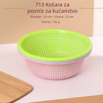 Plastična okrugla košara za povrće – višenamjenski kuhinjski koš za pranje i odvod voća i povrća, debela, izdržljiva, otporna na padove