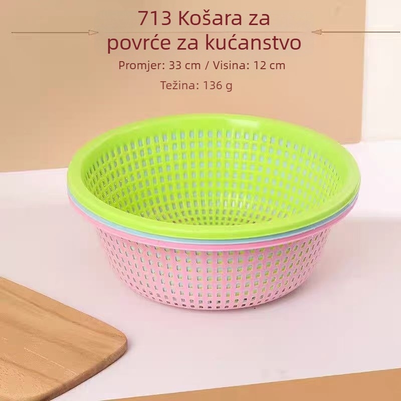 Plastična okrugla košara za povrće – višenamjenski kuhinjski koš za pranje i odvod voća i povrća, debela, izdržljiva, otporna na padove
