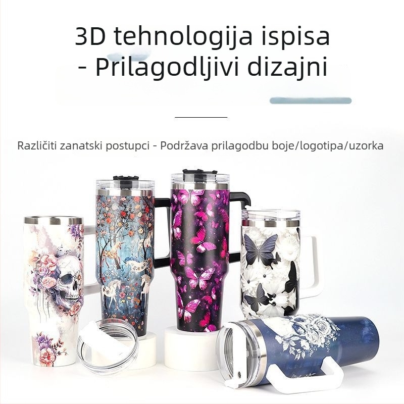 Prijenosna termos šalica s drškom od 304 nehrđajućeg čelika, unutarnja 304, vanjska 201, velik kapacitet 40 oz, moguć prilagođen otisak