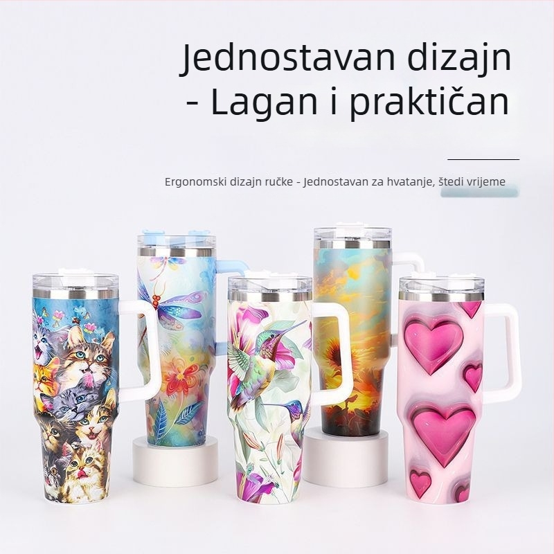 Prijenosna termos šalica s drškom od 304 nehrđajućeg čelika, unutarnja 304, vanjska 201, velik kapacitet 40 oz, moguć prilagođen otisak
