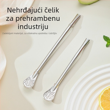 Nerđajući čelik 304 s prstenom, slamka-žličica, 7 mm, filtr za argentinski mate i čaj s listićima
