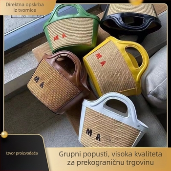 Mani modna slamena torba za plažu, pleteni dizajn, mala, s naramenicom ili crossbody, poliesterom obložena