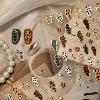 Moji retro naljepnice za nokte s životinjskim uzorkom M1308 – zlatne, šarene leopard, zebra i uzorak krave