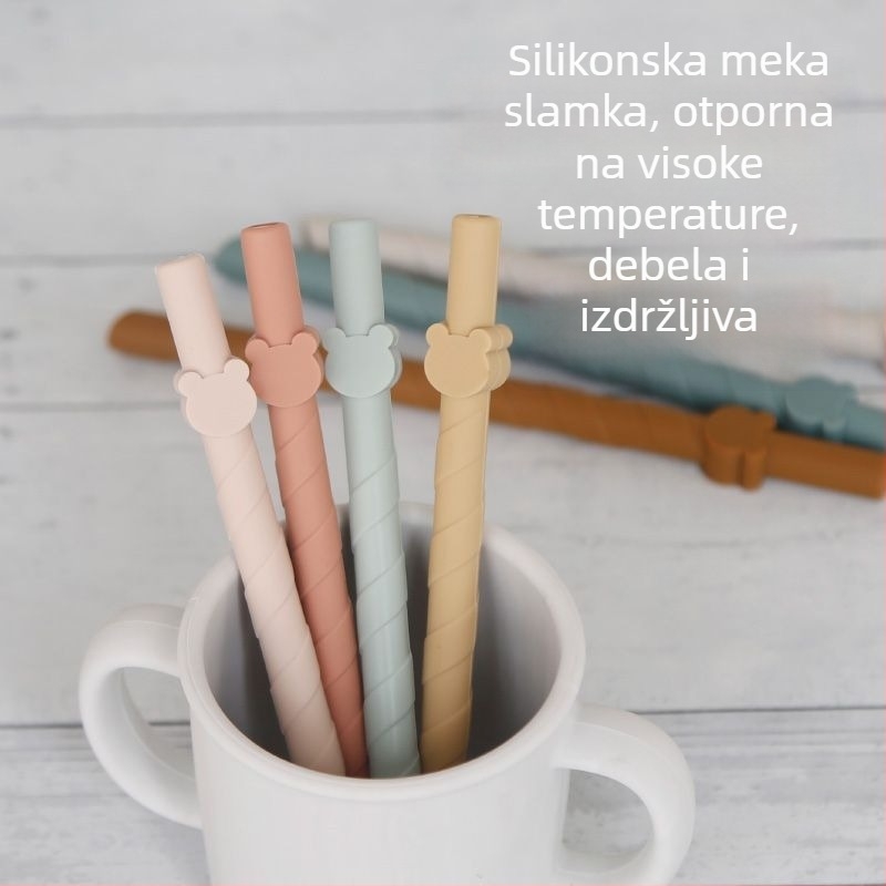 Silikonska slamka za djecu u obliku medvjedića, silikona visoke kvalitete, višekratna upotreba, za mlijeko, sok, juhu i kašu