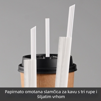Jednokratna bijela slamka s tri otvora za vruću čaj i kavu, plastična, s nagnutim vrhom, otporna na visoke temperature