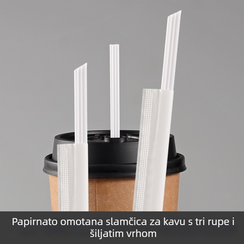 Jednokratna bijela slamka s tri otvora za vruću čaj i kavu, plastična, s nagnutim vrhom, otporna na visoke temperature