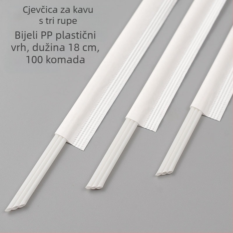 Jednokratna bijela slamka s tri otvora za vruću čaj i kavu, plastična, s nagnutim vrhom, otporna na visoke temperature