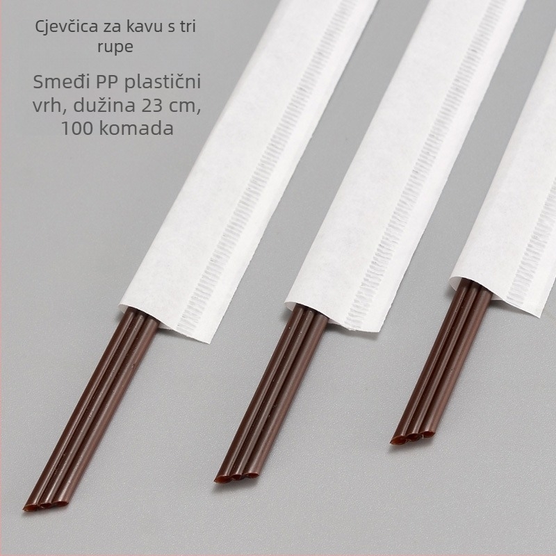 Jednokratna bijela slamka s tri otvora za vruću čaj i kavu, plastična, s nagnutim vrhom, otporna na visoke temperature