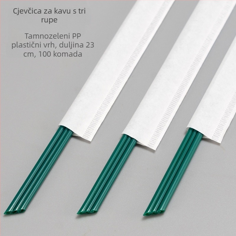 Jednokratna bijela slamka s tri otvora za vruću čaj i kavu, plastična, s nagnutim vrhom, otporna na visoke temperature