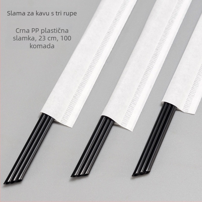 Jednokratna bijela slamka s tri otvora za vruću čaj i kavu, plastična, s nagnutim vrhom, otporna na visoke temperature