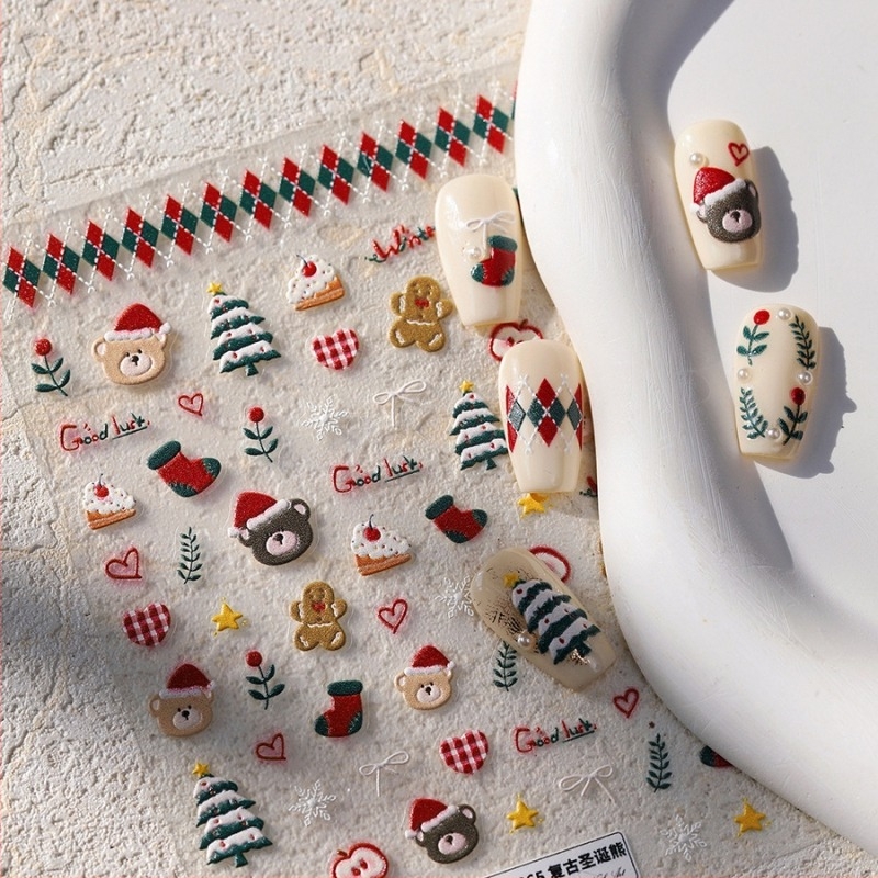 TS-3865 Naljepnica za nokte s ljepilom – ultra-tanka, prozirna, ukras za nokte, Vintage Christmas