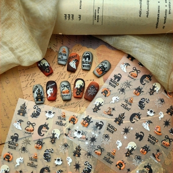 M-1206 Halloween naljepnice za nokte – duh i tikva, gel efekt, ultra-tanak rub