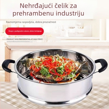 Učvršćeni posuda za paru od nehrđajućeg čelika, velika kapaciteta, rešetka i pladanj za paru, višenamjenski umetak u lonac, 28–40 cm