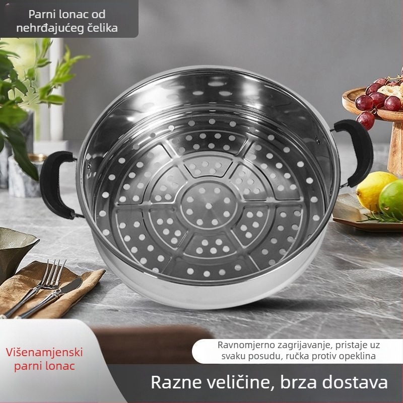 Učvršćeni posuda za paru od nehrđajućeg čelika, velika kapaciteta, rešetka i pladanj za paru, višenamjenski umetak u lonac, 28–40 cm