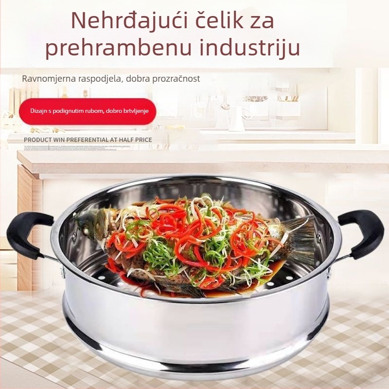 Učvršćeni posuda za paru od nehrđajućeg čelika, velika kapaciteta, rešetka i pladanj za paru, višenamjenski umetak u lonac, 28–40 cm
