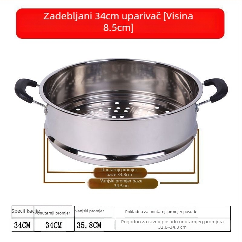 Učvršćeni posuda za paru od nehrđajućeg čelika, velika kapaciteta, rešetka i pladanj za paru, višenamjenski umetak u lonac, 28–40 cm