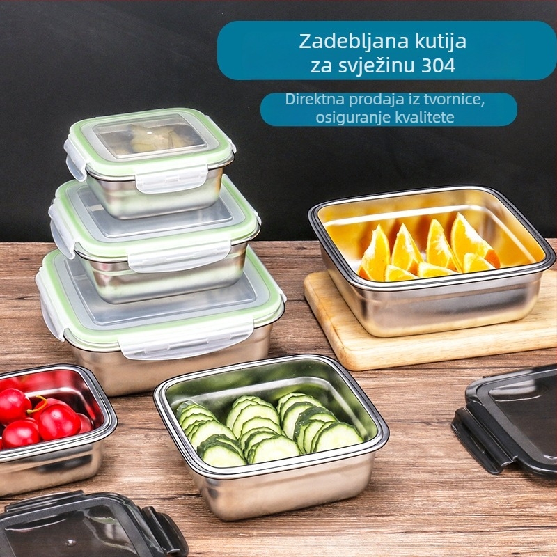 Kvadratna kutija za hranu od 304 nehrđajućeg čelika sa poklopcem, za očuvanje svježine hrane