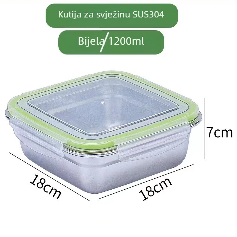 Kvadratna kutija za hranu od 304 nehrđajućeg čelika sa poklopcem, za očuvanje svježine hrane