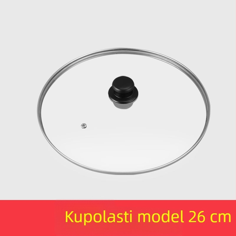 Poklop za lonac s plastičnom drškom, debelo kaljeno staklo, poklop za tavu s ravnim dnom
