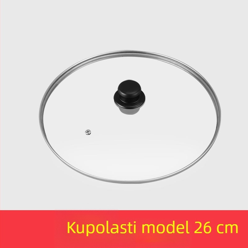Poklop za lonac s plastičnom drškom, debelo kaljeno staklo, poklop za tavu s ravnim dnom