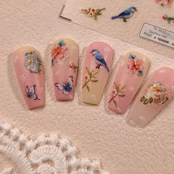 TENSOR 3D naljepnice za nokte u cartoon stilu TS-3833 Su embroidery peony – plutajući