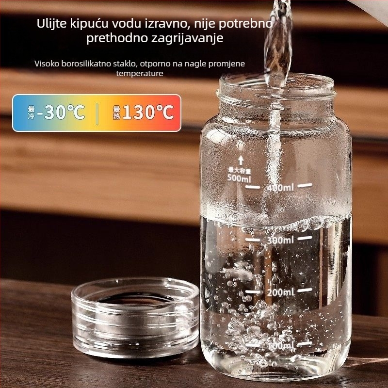 Mini staklena šalica s mjernom ljestvicom, prijenosna s poklopcem, za mlijeko, sojino mlijeko ili kavu