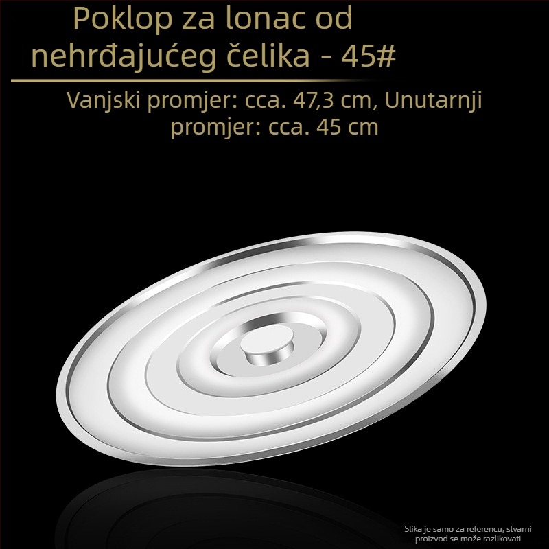 Poklop od nehrđajućeg čelika za posudu za juhu, debeli, prehrambena kvaliteta, plosni kružni poklopac za kućnu uporabu, velika veličina