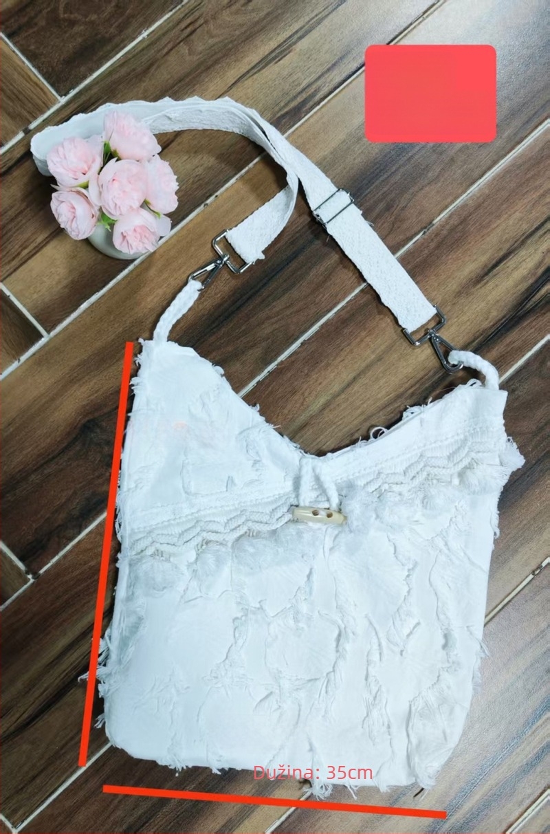 Tie-dye etničkog stila velika tote torba za žene, bijelo-plava s resicama, za rame ili crossbody, moderna i svestrana