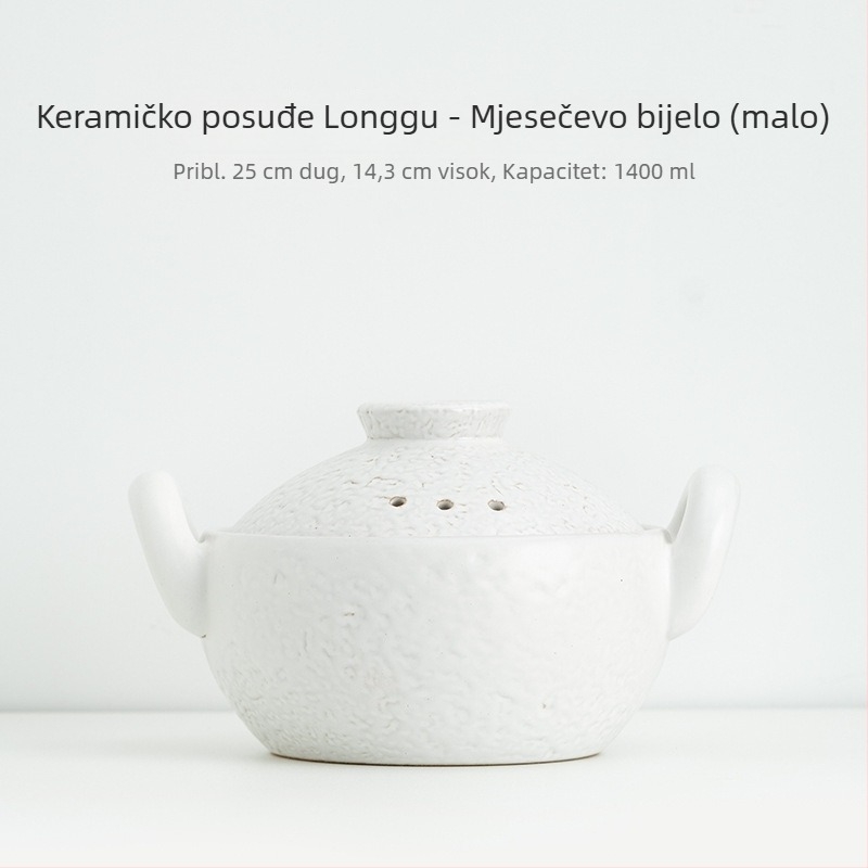 Vintage keramički lonac s dvije ručke za dinstanje juhe i gulaša, mali lonac s ravnim dnom, otporan na visoke temperature, pogodan za plin i otvoreni plamen