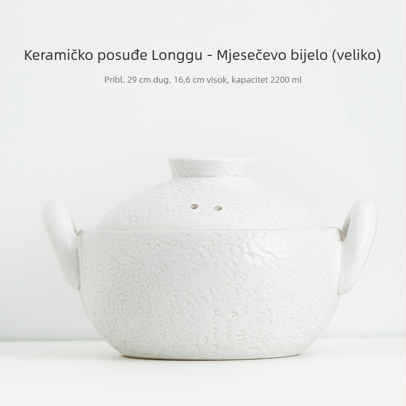 Vintage keramički lonac s dvije ručke za dinstanje juhe i gulaša, mali lonac s ravnim dnom, otporan na visoke temperature, pogodan za plin i otvoreni plamen