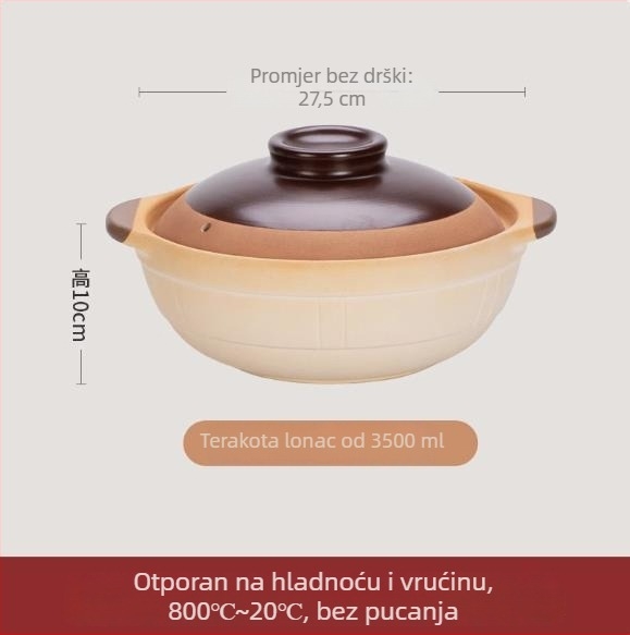 Kinsolic Retro glineni lonac s keramičkim poklopom, pogodan za plinsku kuhalnu ploču, otporan na visoke temperature