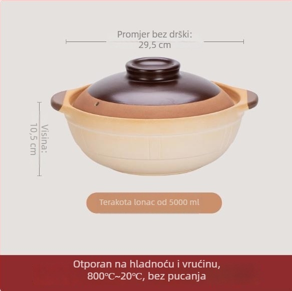 Kinsolic Retro glineni lonac s keramičkim poklopom, pogodan za plinsku kuhalnu ploču, otporan na visoke temperature