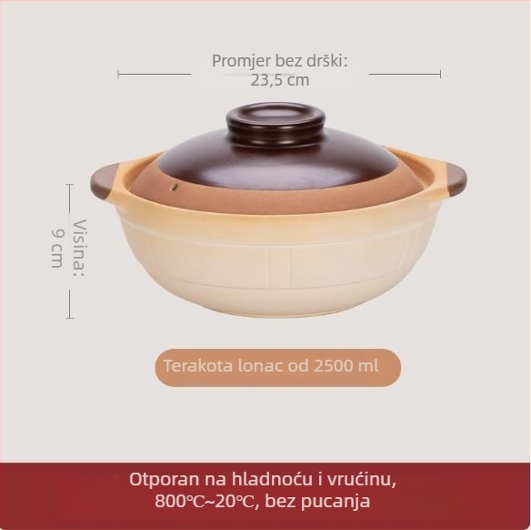 Kinsolic Retro glineni lonac s keramičkim poklopom, pogodan za plinsku kuhalnu ploču, otporan na visoke temperature