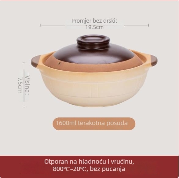 Kinsolic Retro glineni lonac s keramičkim poklopom, pogodan za plinsku kuhalnu ploču, otporan na visoke temperature