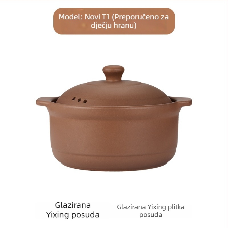 Glinena posuda za juhu za plinski štednjak, bez glaziranja, keramički poklopac, otporna na visoke temperature, kapacitet 3,1–4 L