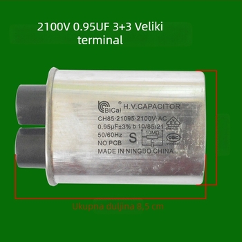 Visokonaponski kondenzator za mikrovalnu pećnicu, 2100V, 0.95µF, 1.05µF, 3+3 velikih priključaka