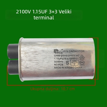 Visokonaponski kondenzator za mikrovalnu pećnicu, 2100V, 0.95µF, 1.05µF, 3+3 velikih priključaka