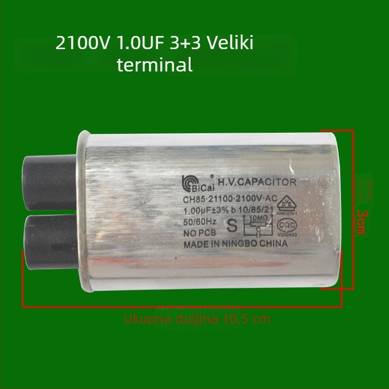 Visokonaponski kondenzator za mikrovalnu pećnicu, 2100V, 0.95µF, 1.05µF, 3+3 velikih priključaka