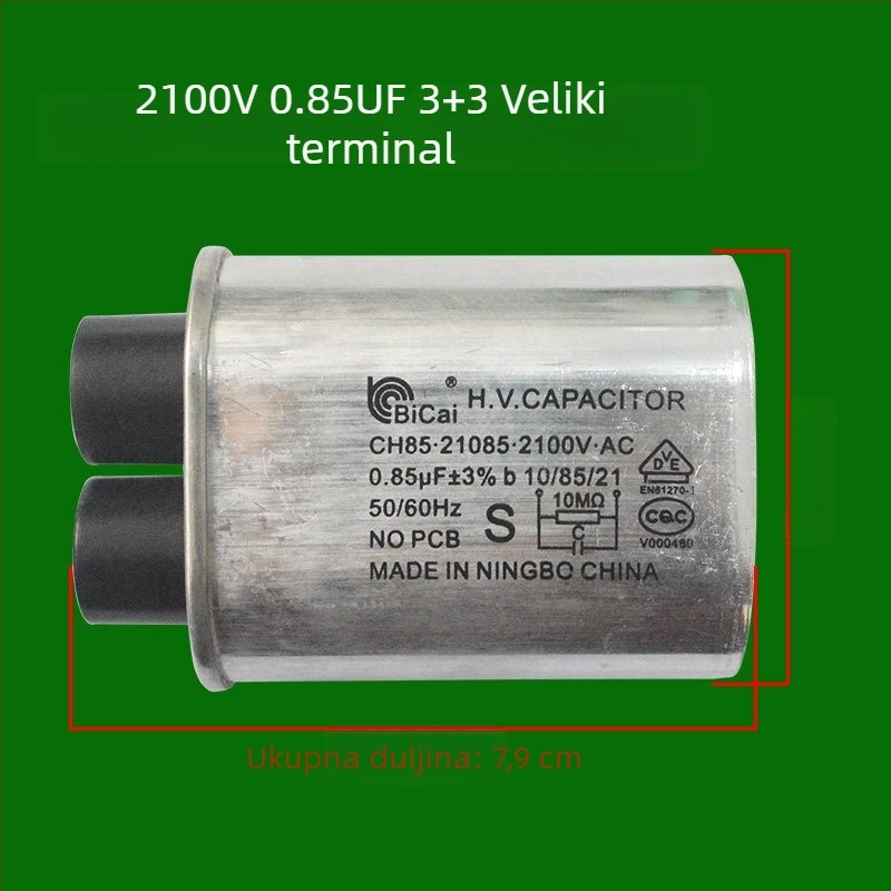Visokonaponski kondenzator za mikrovalnu pećnicu, 2100V, 0.95µF, 1.05µF, 3+3 velikih priključaka