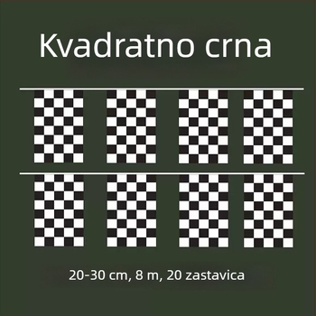 Prilagođena pravokutna startna zastava s crno-bijelim šahovnicama, dekorativna viseća zastava za stazu, trokutasti logotip automobila