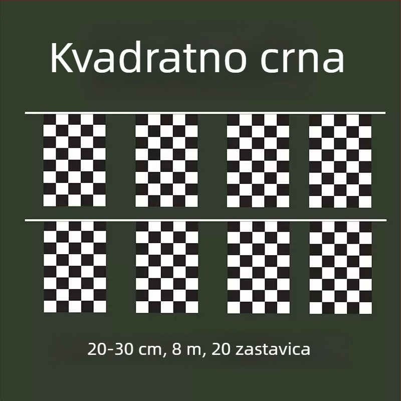 Prilagođena pravokutna startna zastava s crno-bijelim šahovnicama, dekorativna viseća zastava za stazu, trokutasti logotip automobila