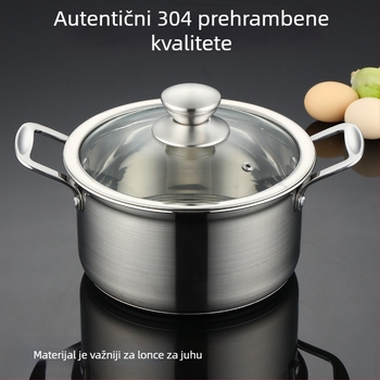 304 nehrđajući čelik — mali lonac za juhu, debeli dno, višenamjenski posuda za paru, lonac za kašu i juhu, kompatibilan s indukcijskim pločama