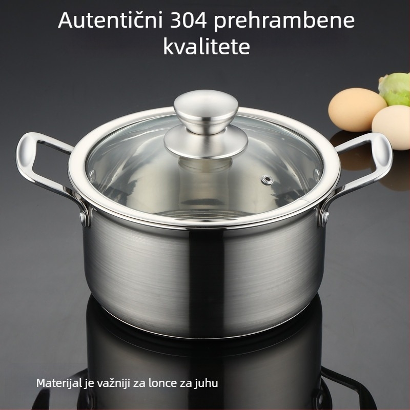 304 nehrđajući čelik — mali lonac za juhu, debeli dno, višenamjenski posuda za paru, lonac za kašu i juhu, kompatibilan s indukcijskim pločama